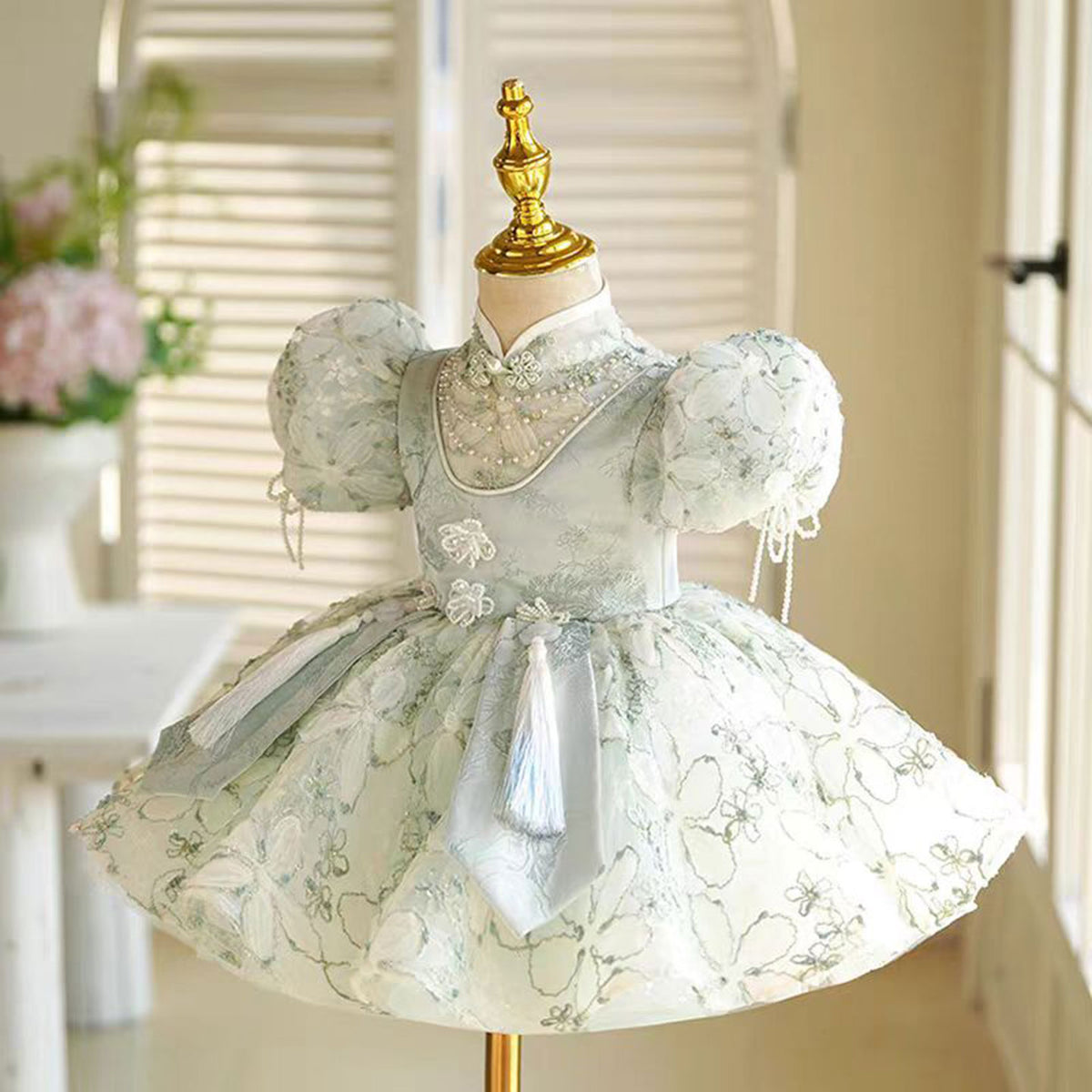 Jill Elegant Green Flower Girl Dress Princess Kids 1st Birthday J786