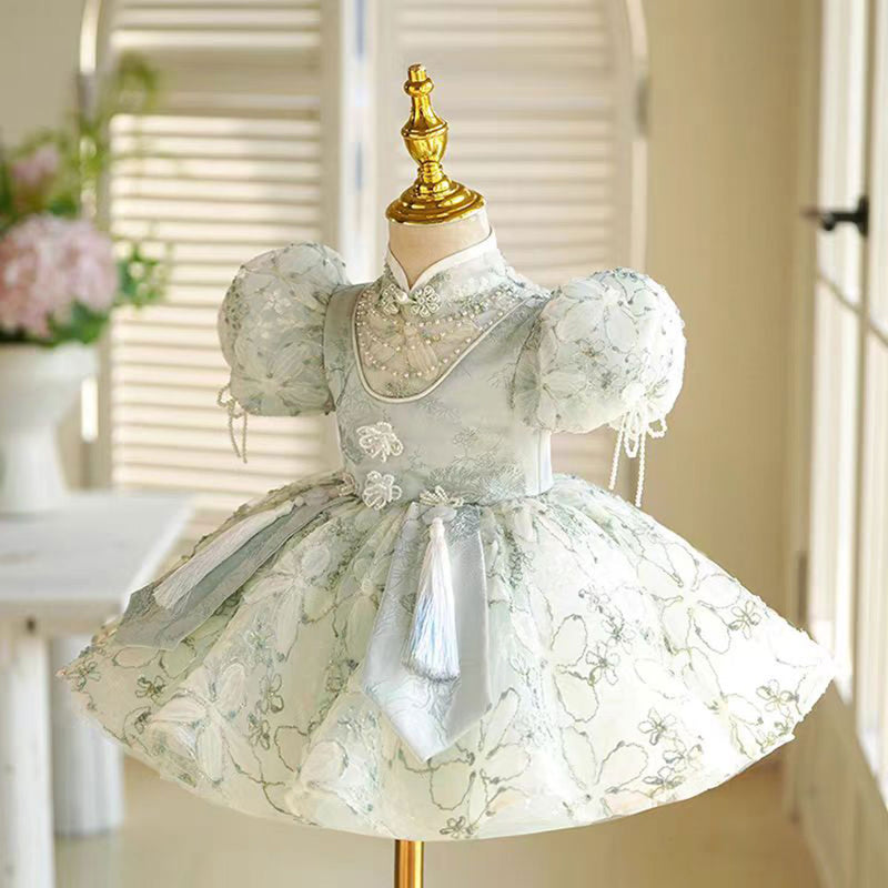 Jill Elegant Green Flower Girl Dress Princess Kids 1st Birthday J786