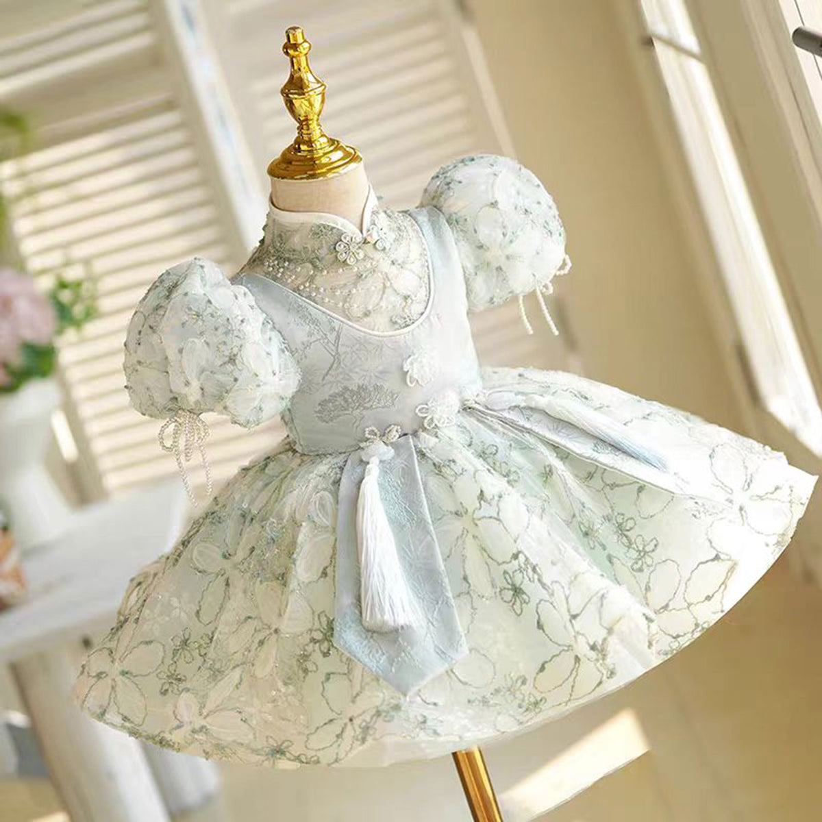 Jill Elegant Green Flower Girl Dress Princess Kids 1st Birthday J786