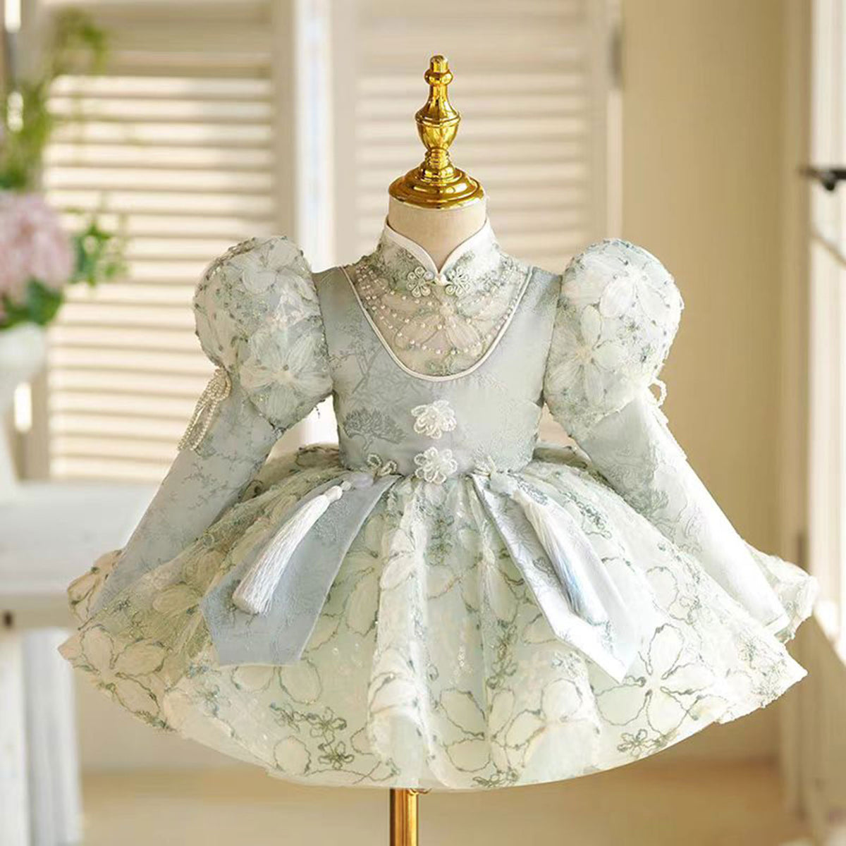Jill Elegant Green Flower Girl Dress Princess Kids 1st Birthday J786