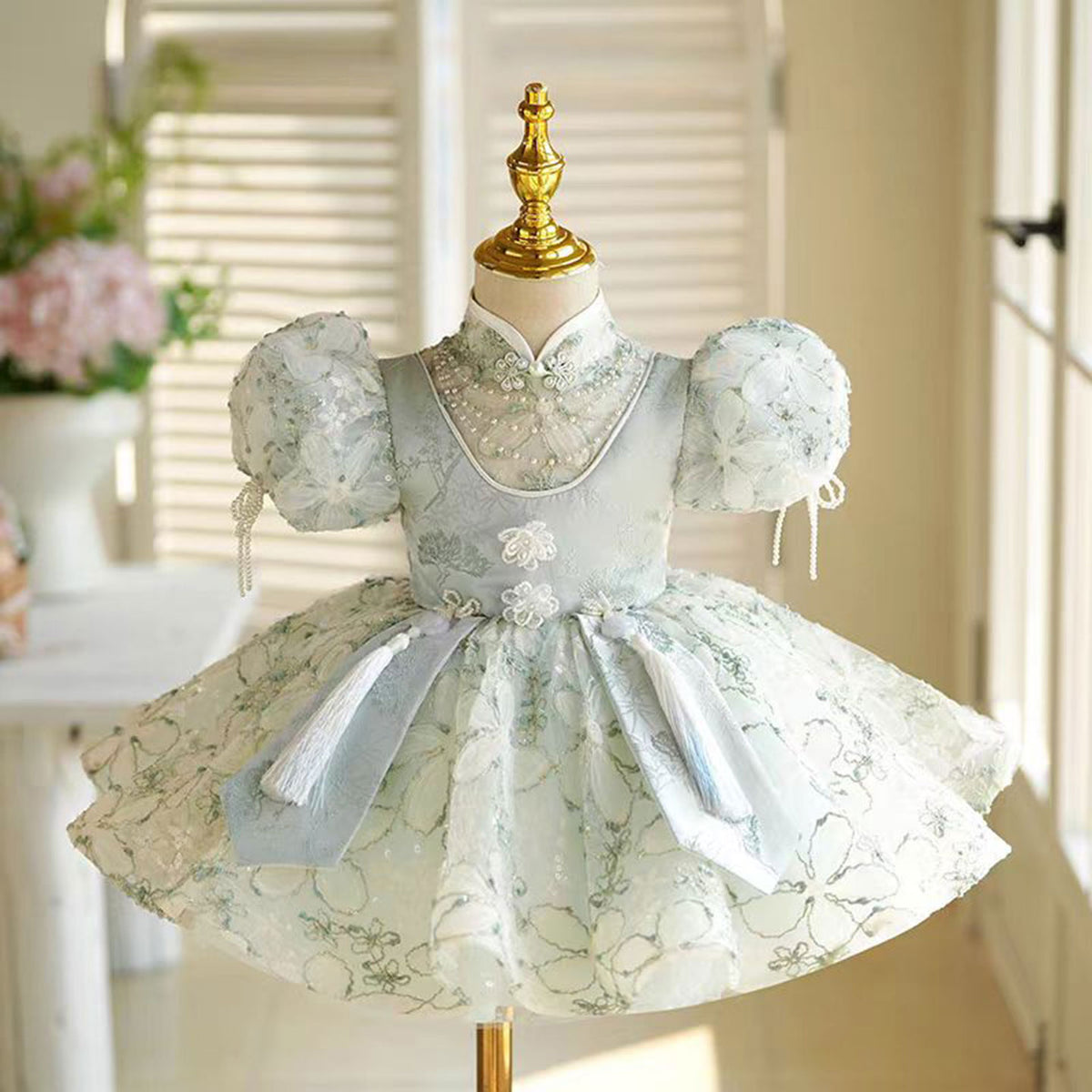 Jill Elegant Green Flower Girl Dress Princess Kids 1st Birthday J786