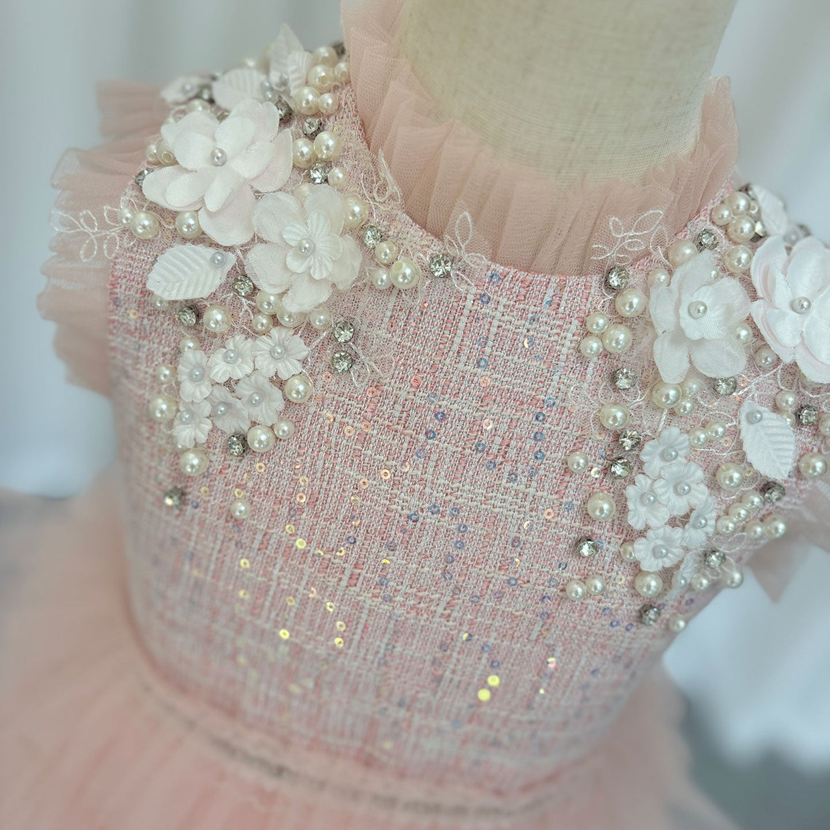 Jill Elegant Pearls Pink Arabic A-Line Birthday Girl Dress J114