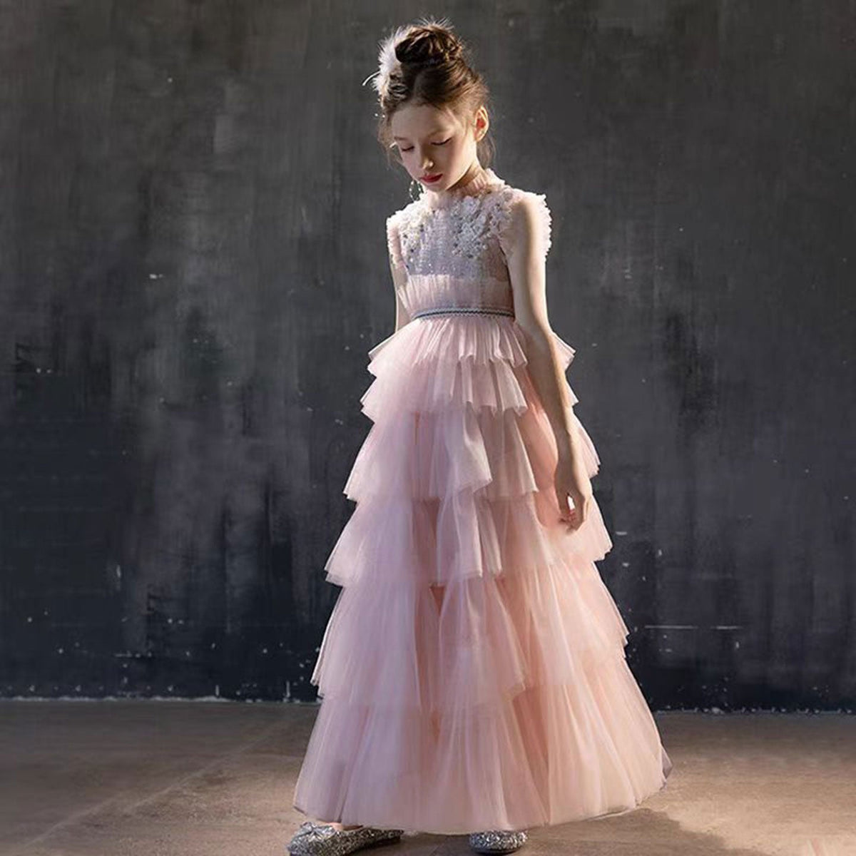 Jill Elegant Pearls Pink Arabic A-Line Birthday Girl Dress J114