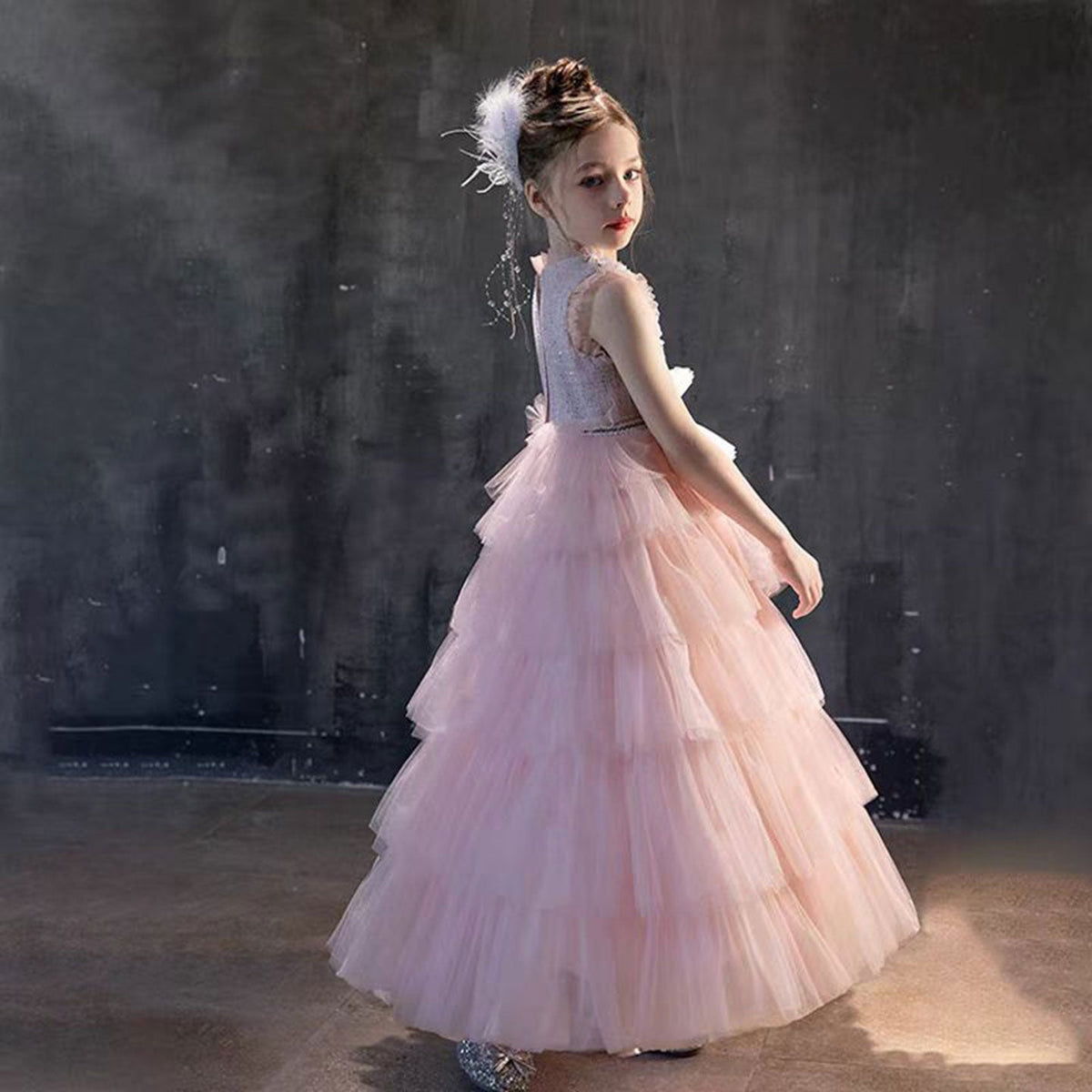 Jill Elegant Pearls Pink Arabic A-Line Birthday Girl Dress J114