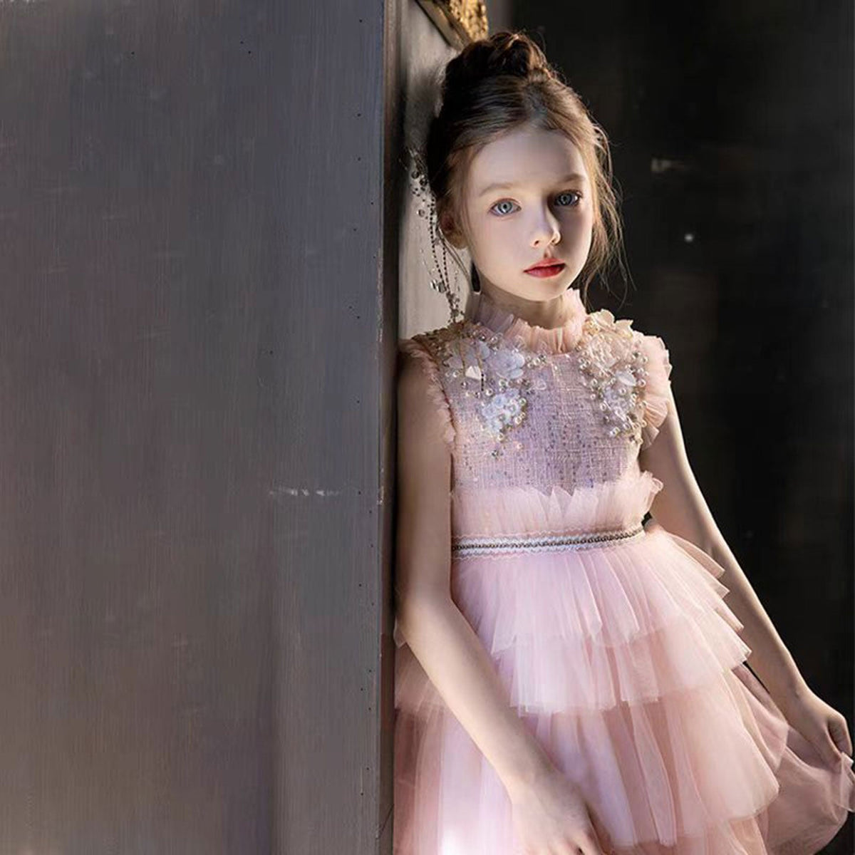 Jill Elegant Pearls Pink Arabic A-Line Birthday Girl Dress J114