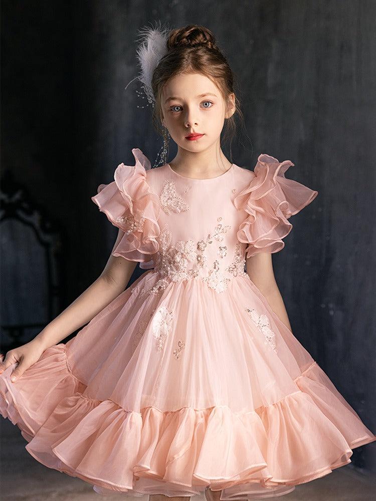 Jill Elegant Pink Beaded Girl Bridesmaides Dresses Arabic J188