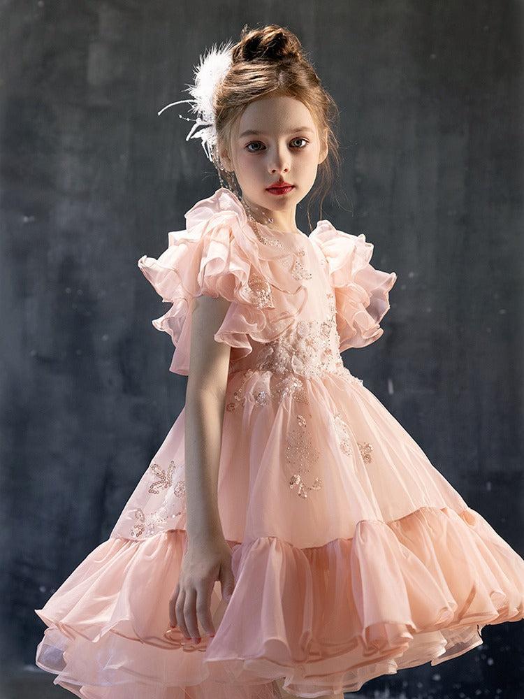 Jill Elegant Pink Beaded Girl Bridesmaides Dresses Arabic J188