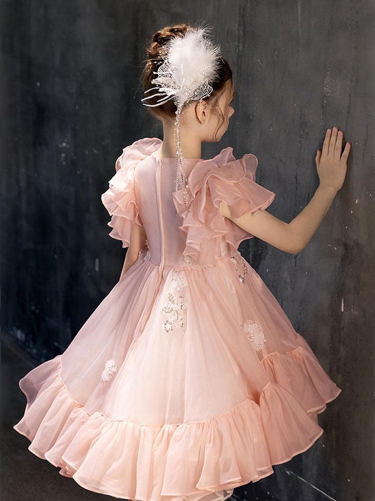 Jill Elegant Pink Beaded Girl Bridesmaides Dresses Arabic J188