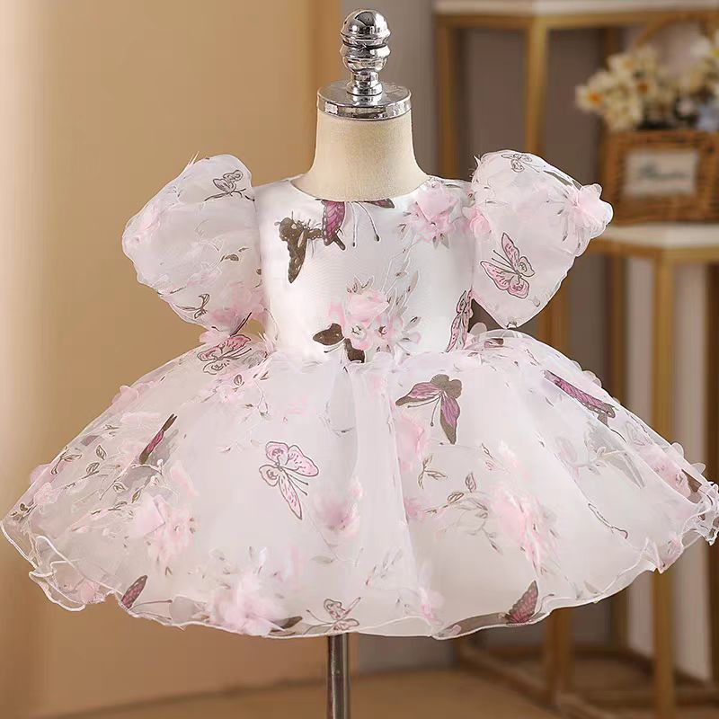 Jill Elegant Pink Colorful 1st Birthday Girl Dress J218