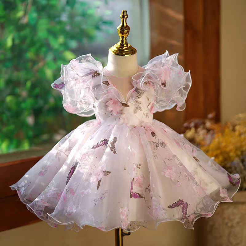 Jill Elegant Pink Colorful 1st Birthday Girl Dress J218