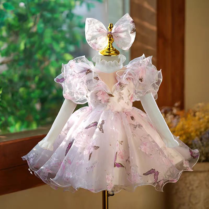 Jill Elegant Pink Colorful 1st Birthday Girl Dress J218
