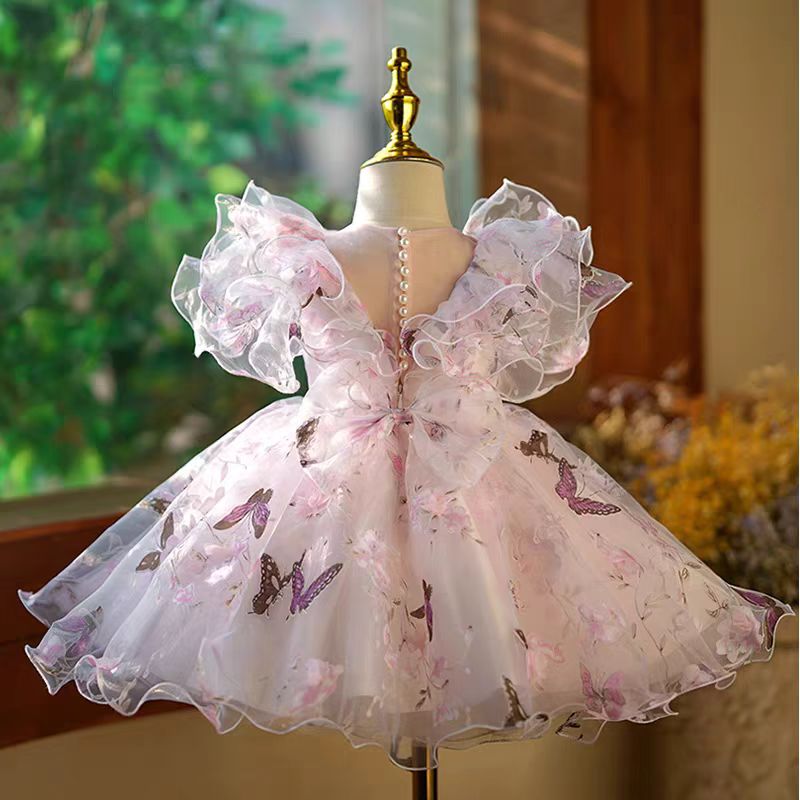 Jill Elegant Pink Colorful 1st Birthday Girl Dress J218