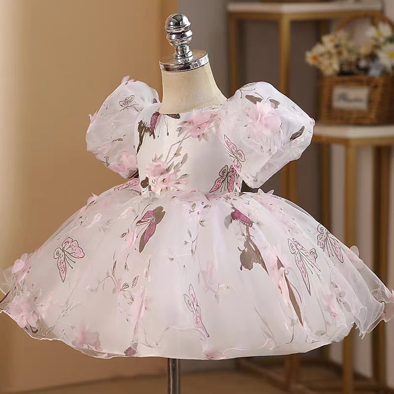 Jill Elegant Pink Colorful 1st Birthday Girl Dress J218