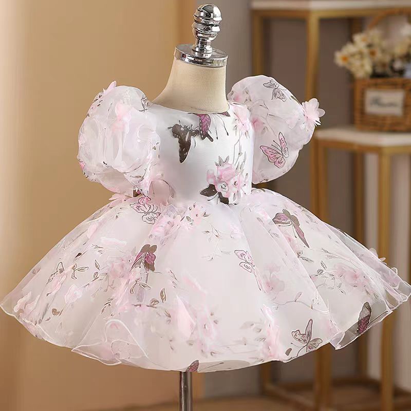 Jill Elegant Pink Colorful 1st Birthday Girl Dress J218
