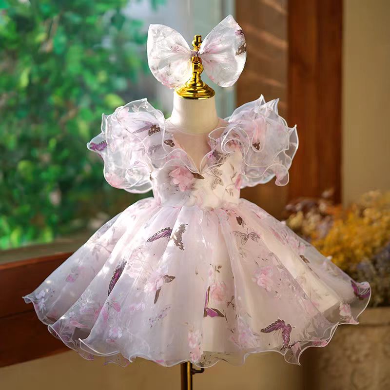 Jill Elegant Pink Colorful 1st Birthday Girl Dress J218