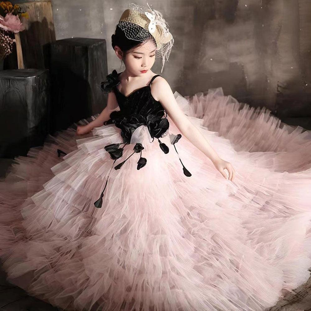 Jill Elegant Pink Dubai Girl Dress Flowers Arabic Princess Kids J269