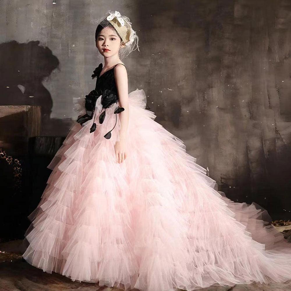 Jill Elegant Pink Dubai Girl Dress Flowers Arabic Princess Kids J269
