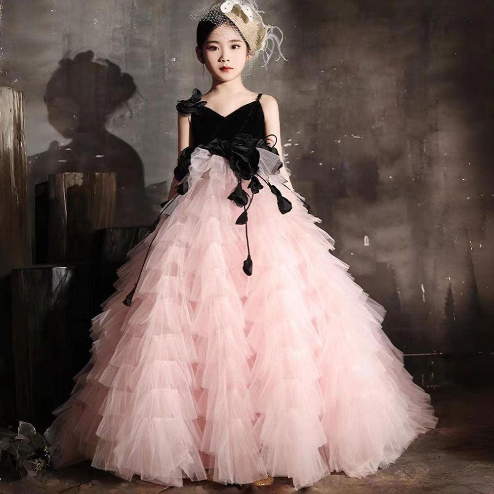 Jill Elegant Pink Dubai Girl Dress Flowers Arabic Princess Kids J269