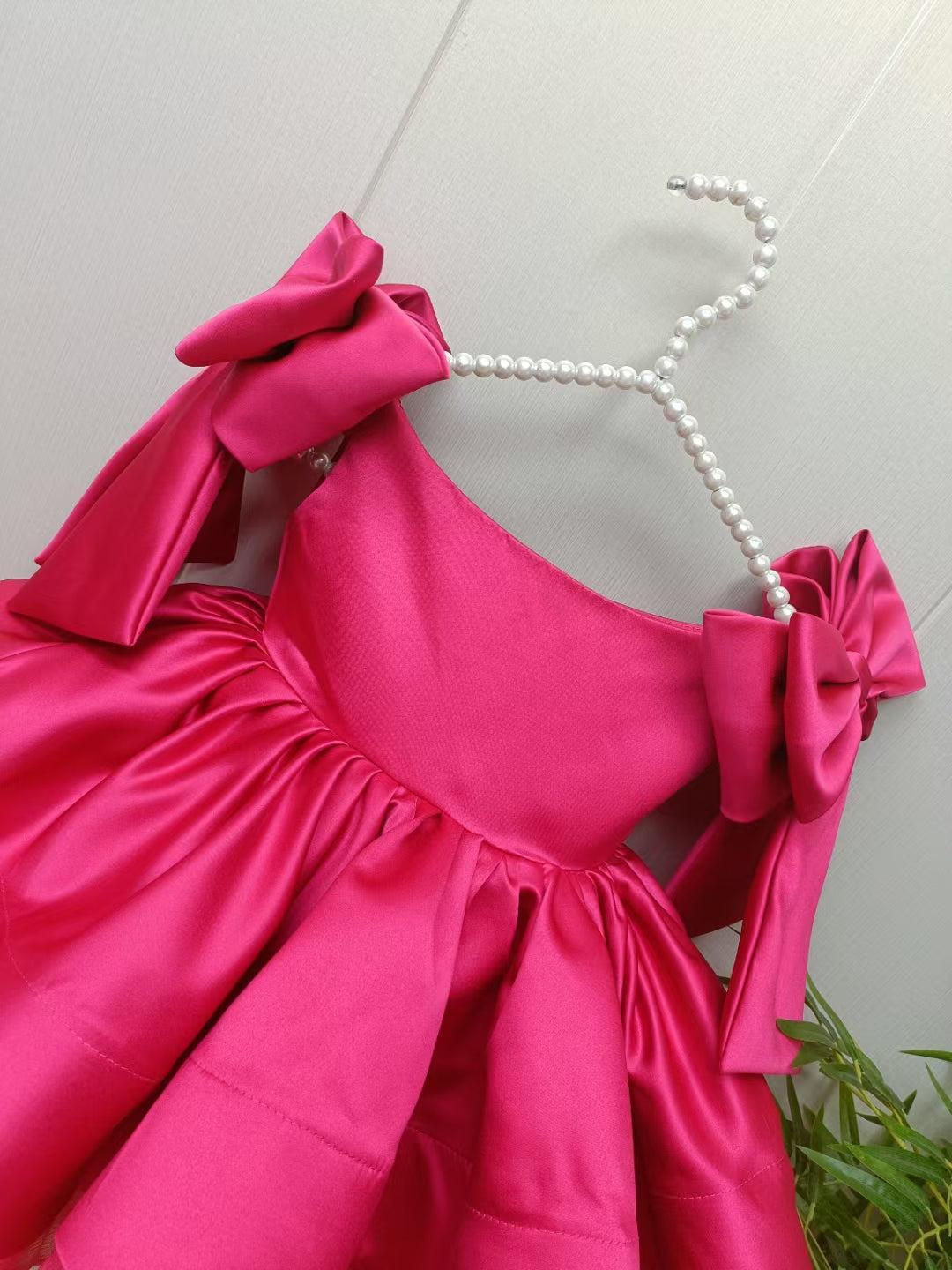 Jill Elegant Satin Fuchsia Girl Dress Off-Shoulder White Princess J159