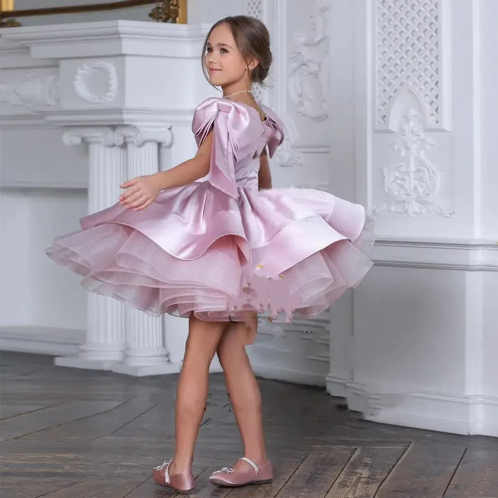 Jill Elegant Satin Fuchsia Girl Dress Off-Shoulder White Princess J159