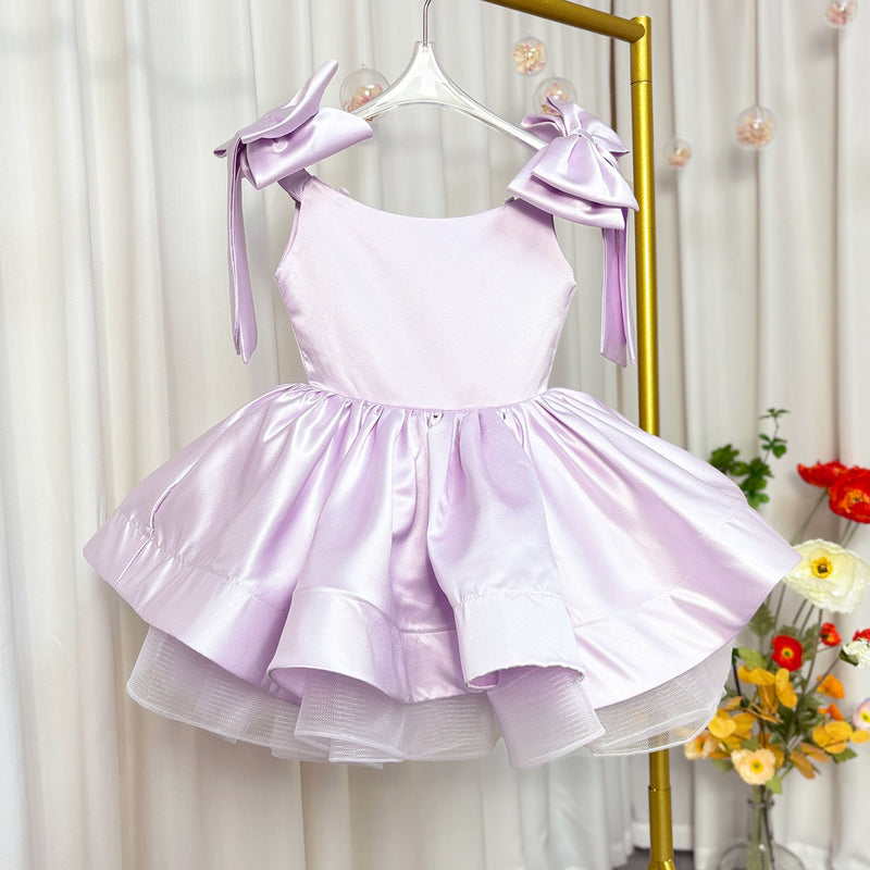 Jill Elegant Satin Fuchsia Girl Dress Off-Shoulder White Princess J159