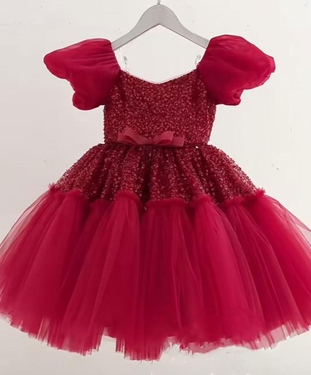 Jill Elegant Sequins Christmas Puffy Sleeve Girl Holiday Party Dress J272