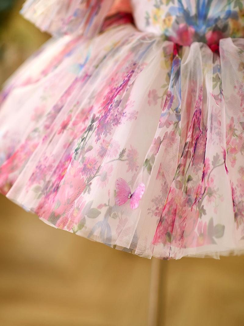 Jill Floral Puffy Sleeve Knee Length Adorable Baby Birthday Girl Dress J052