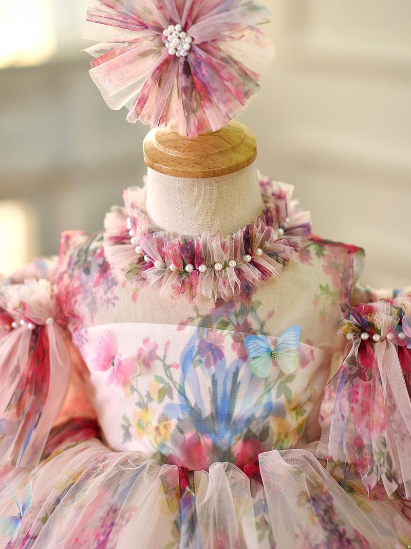 Jill Floral Puffy Sleeve Knee Length Adorable Baby Birthday Girl Dress J052