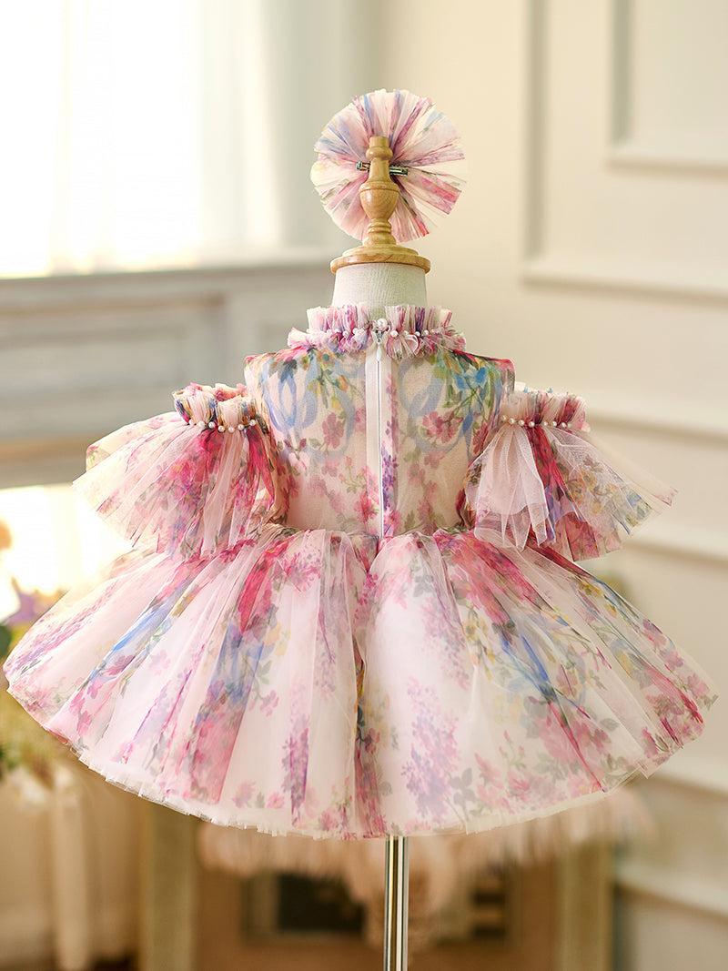Jill Floral Puffy Sleeve Knee Length Adorable Baby Birthday Girl Dress J052