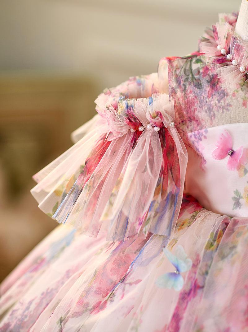 Jill Floral Puffy Sleeve Knee Length Adorable Baby Birthday Girl Dress J052