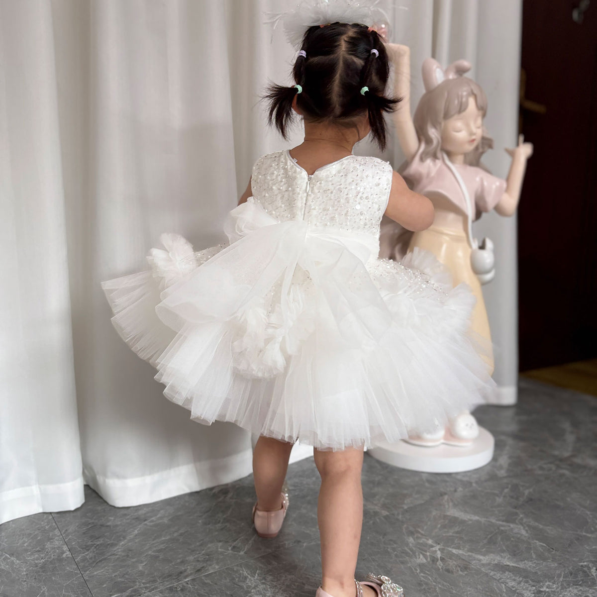 Jill Fuchsia Baby Beading Lace Knee Length Girl Birthday Dress J049