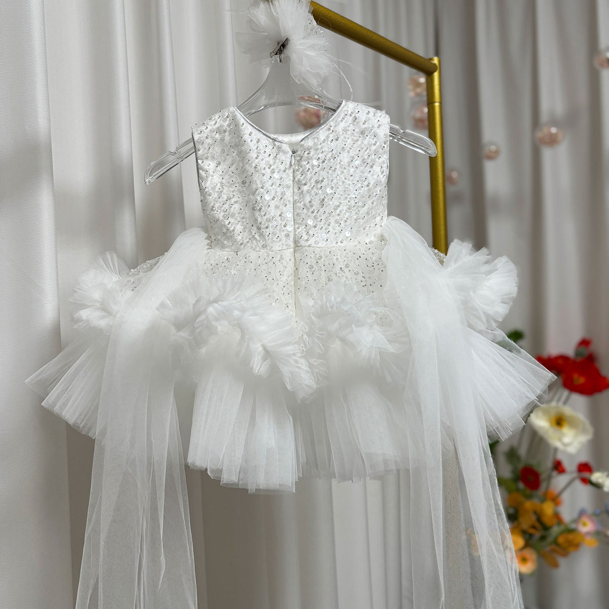 Jill Fuchsia Baby Beading Lace Knee Length Girl Birthday Dress J049