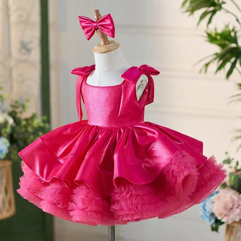 Jill Green Satin Square Collar Baby Knee Length Girl Dress J221