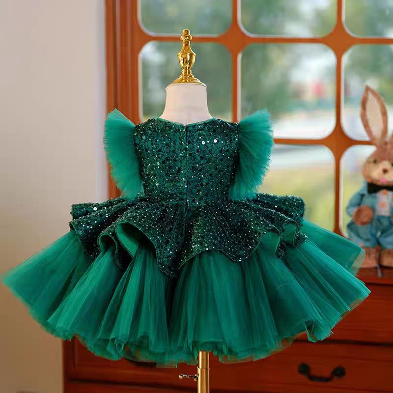 Jill Green Sequins Toddler Knee Length 1st Birthday Party Girl Dress J353