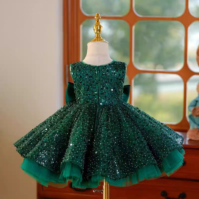 Jill Green Sequins Toddler Knee Length 1st Birthday Party Girl Dress J353