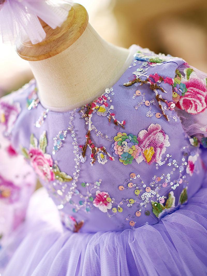 Jill Lilac Baby Long Sleeve Adorable Knee Length Girl Dress J055