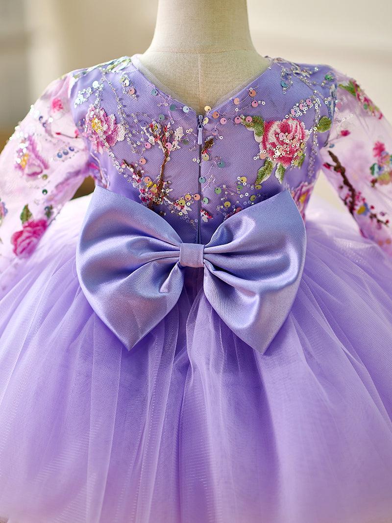 Jill Lilac Baby Long Sleeve Adorable Knee Length Girl Dress J055