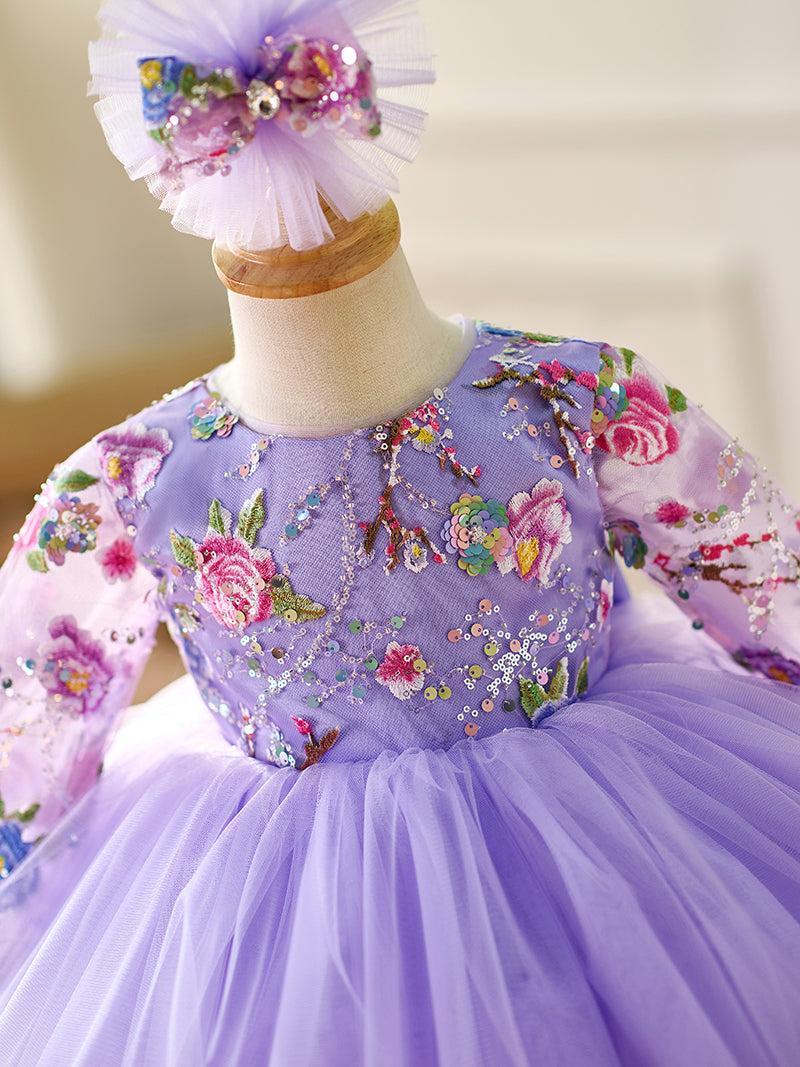 Jill Lilac Baby Long Sleeve Adorable Knee Length Girl Dress J055