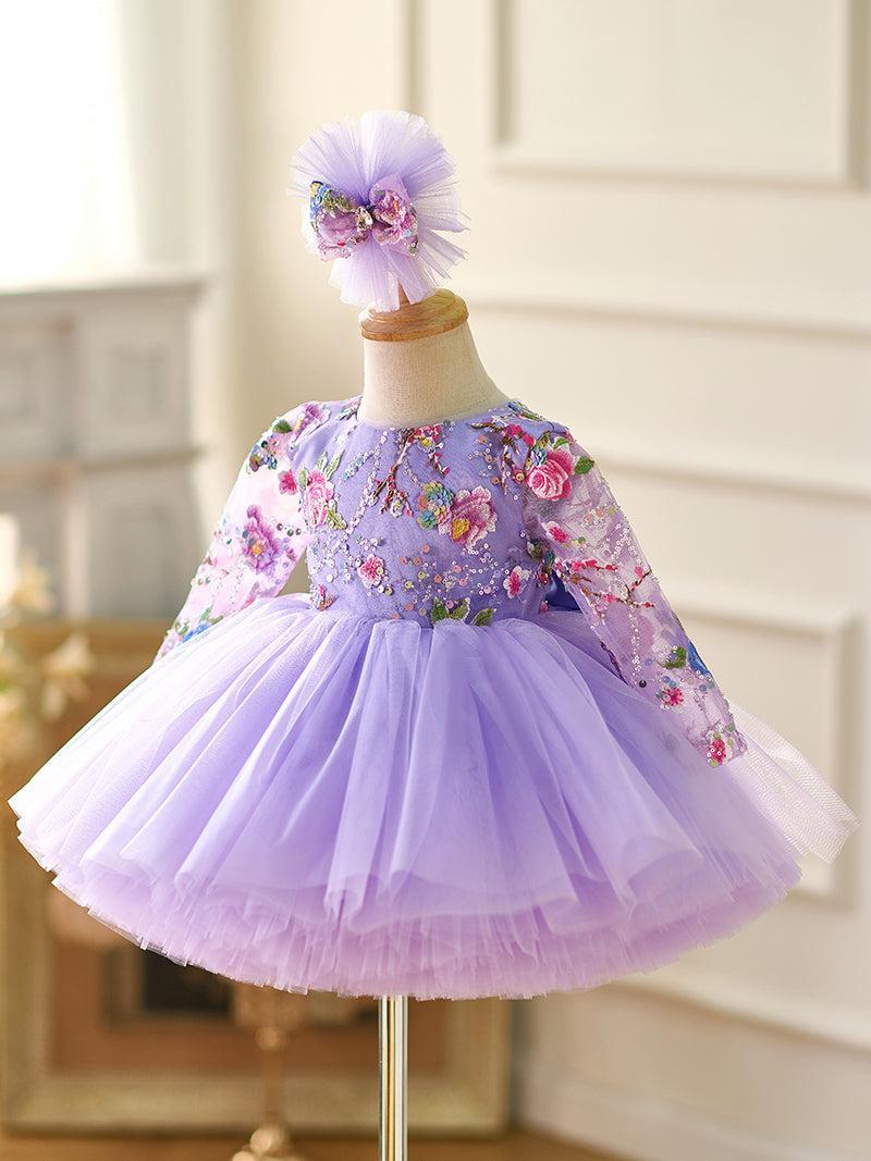 Jill Lilac Baby Long Sleeve Adorable Knee Length Girl Dress J055