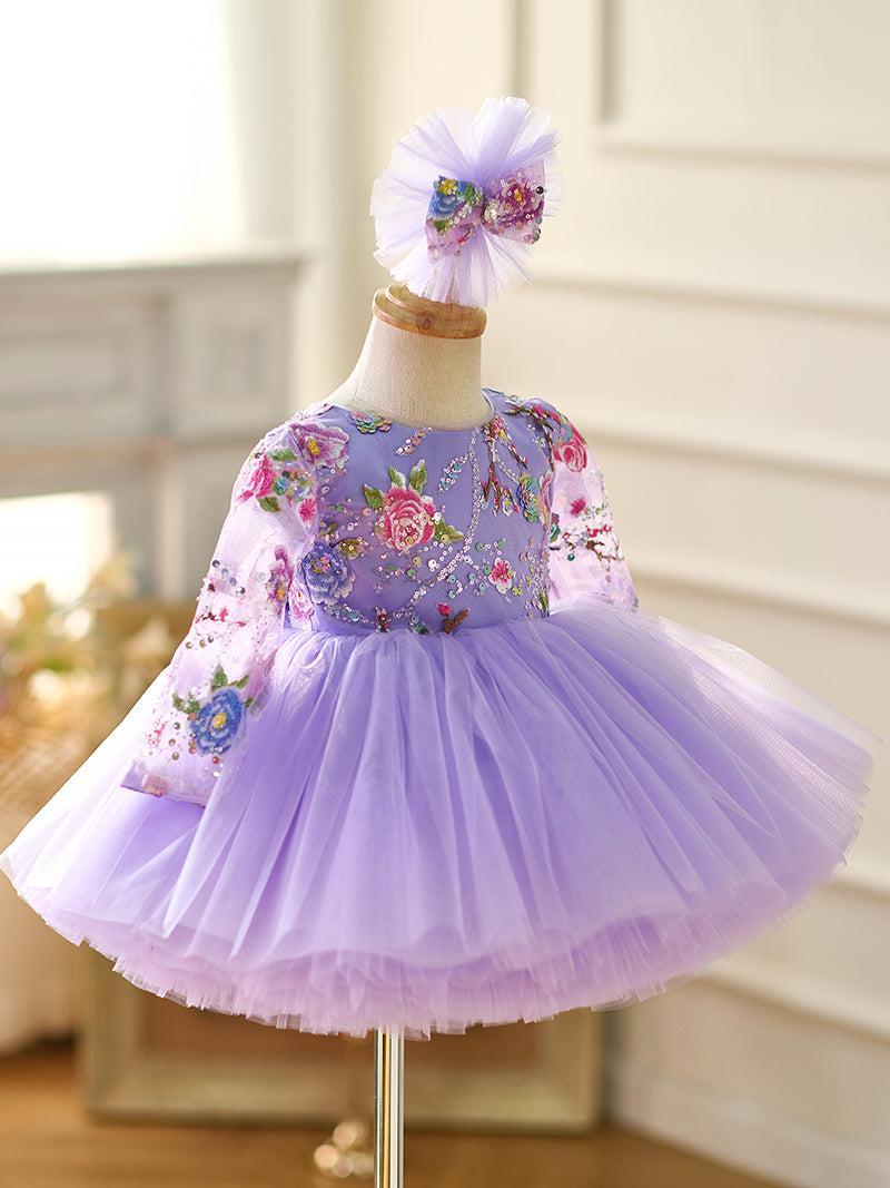 Jill Lilac Baby Long Sleeve Adorable Knee Length Girl Dress J055