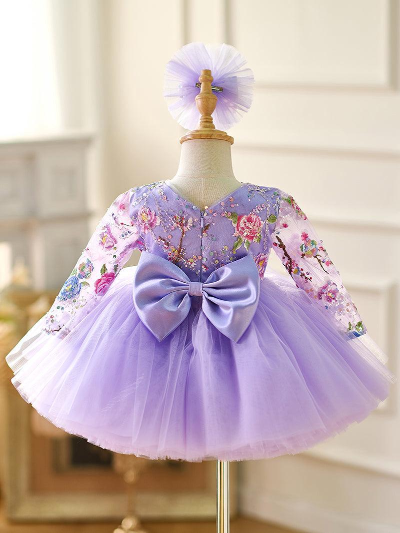 Jill Lilac Baby Long Sleeve Adorable Knee Length Girl Dress J055