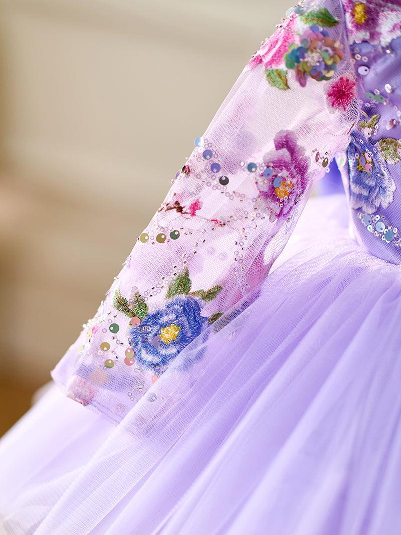Jill Lilac Baby Long Sleeve Adorable Knee Length Girl Dress J055