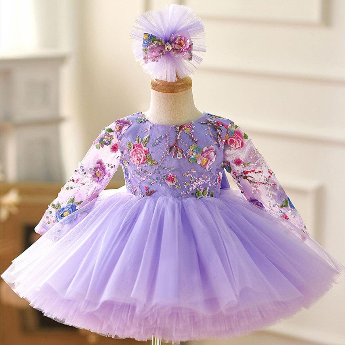 Jill Lilac Baby Long Sleeve Adorable Knee Length Girl Dress J055