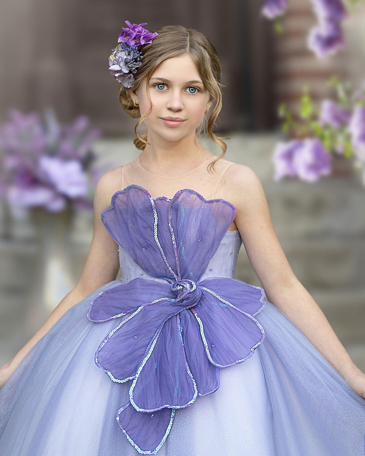 Jill Lilac Girl Dress Sequined Kids Pageant Girl Dress J331