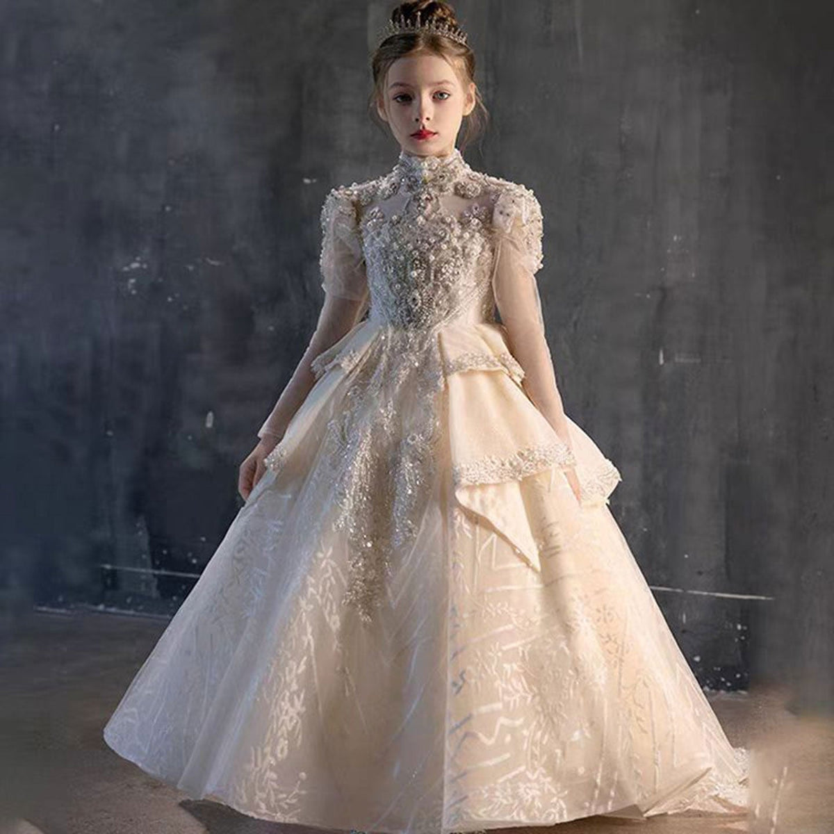 Jill Luxury Beads Ivory Arabic Birthday Party Girl Dress J122