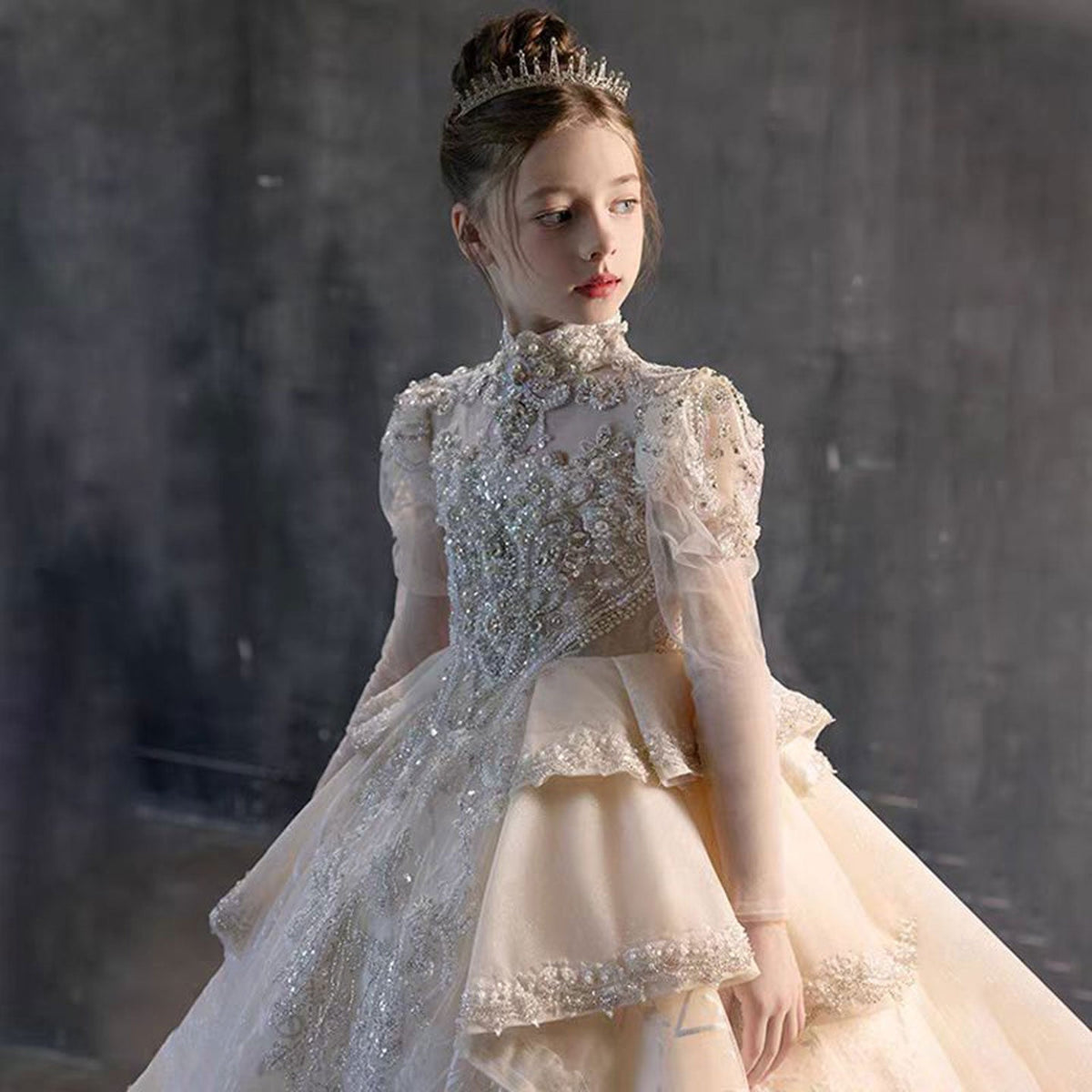 Jill Luxury Beads Ivory Arabic Birthday Party Girl Dress J122