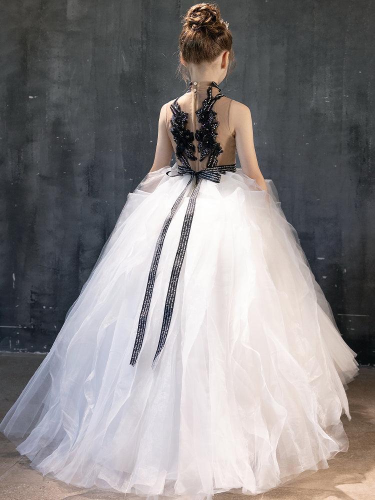 Jill Luxury Black-White Girl Bridesmaides Birthday Dresses J189