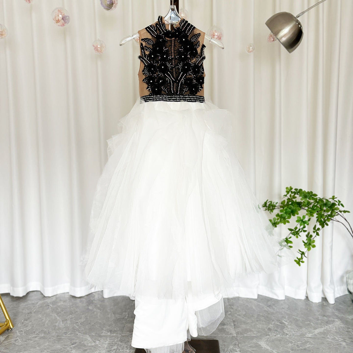 Jill Luxury Black-White Girl Bridesmaides Birthday Dresses J189