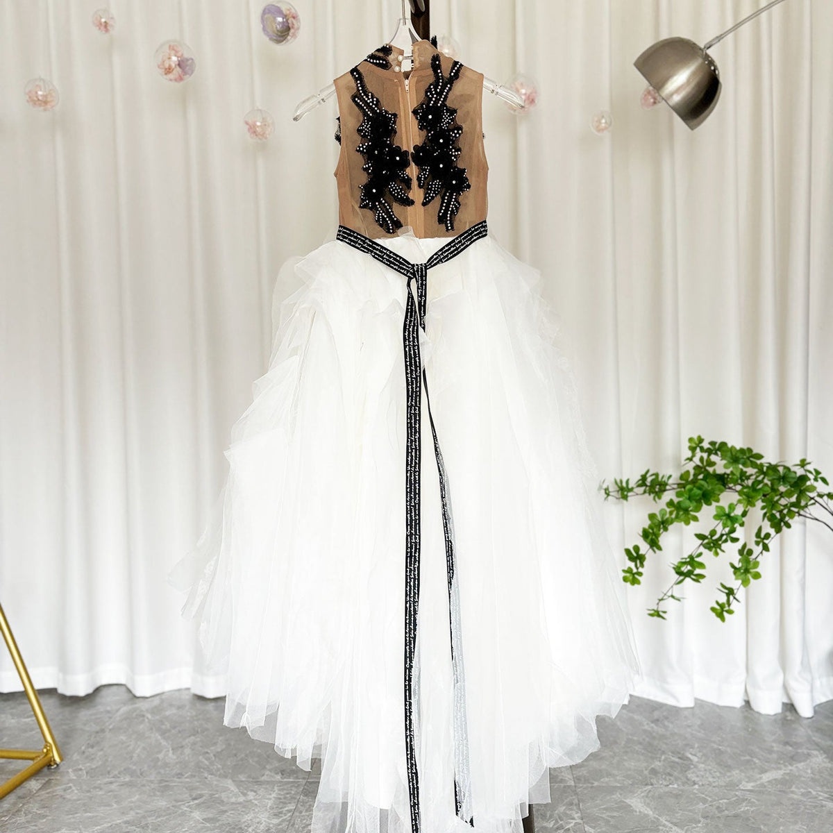 Jill Luxury Black-White Girl Bridesmaides Birthday Dresses J189