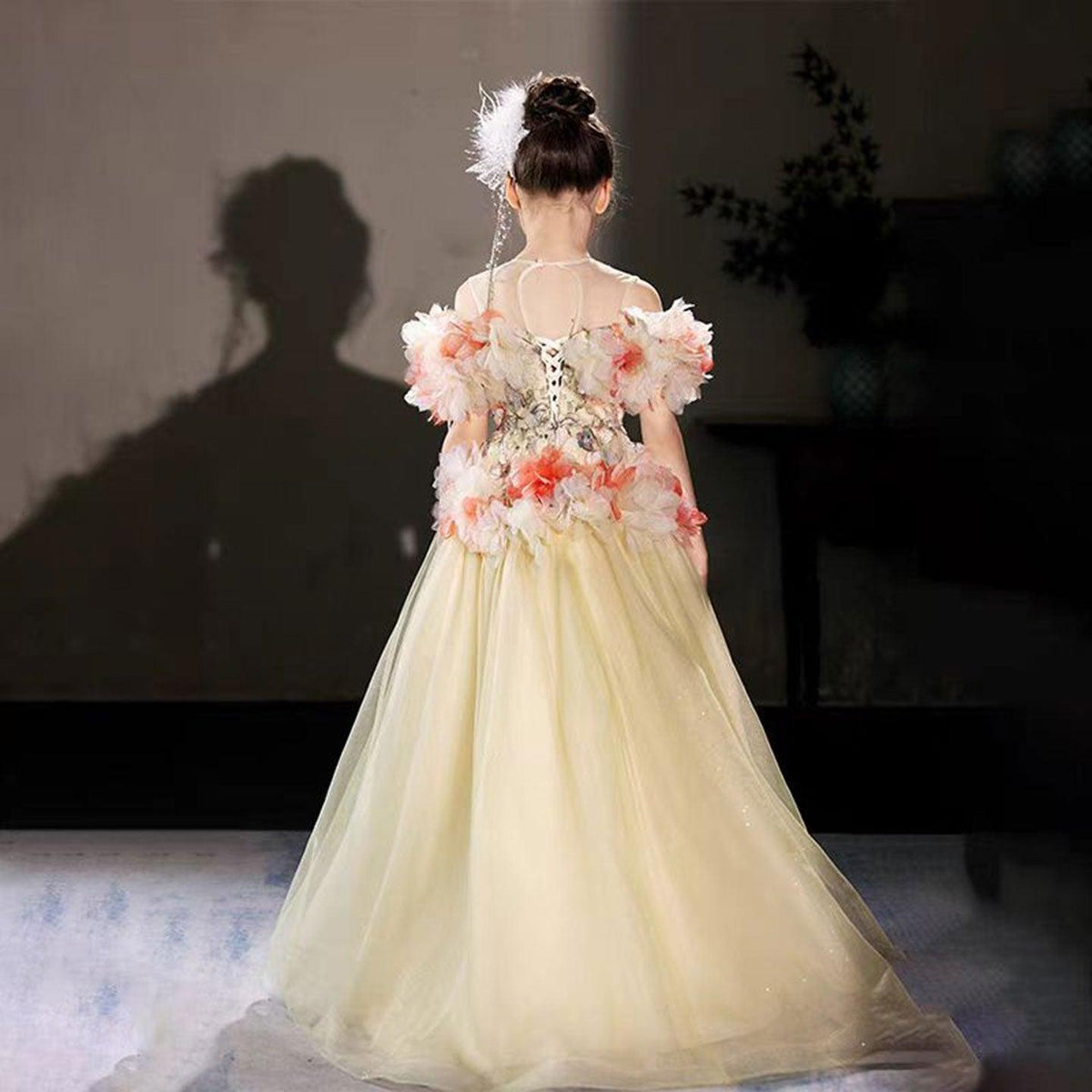Jill Luxury Embroidery Champagne A-Line Girl Dress J064